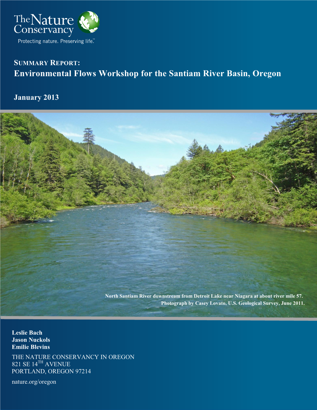 Environmental Flows Workshop for the Santiam River Basin, Oregon
