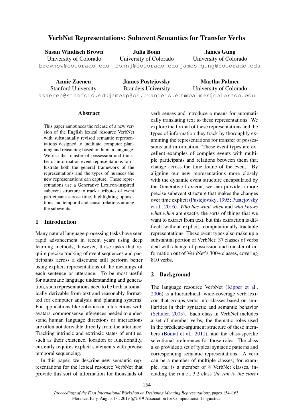 Verbnet Representations: Subevent Semantics for Transfer Verbs