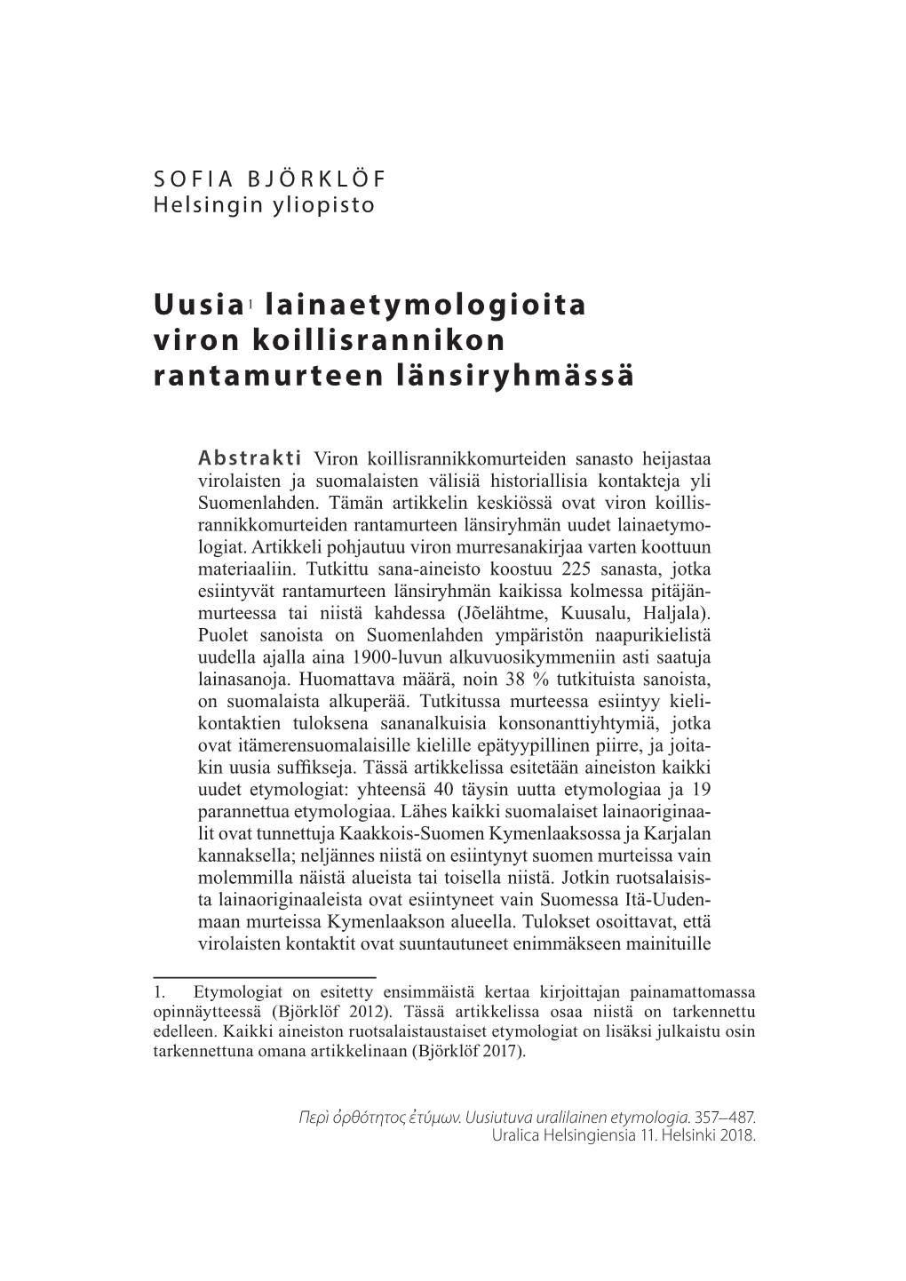 Uusia1 Lainaetymologioita Viron Koillisrannikon Rantamurteen Länsiryhmässä