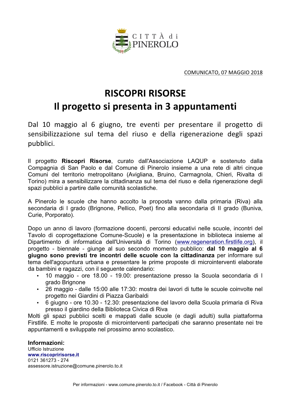 RISCOPRI RISORSE Il Progetto Si Presenta in 3 Appuntamenti