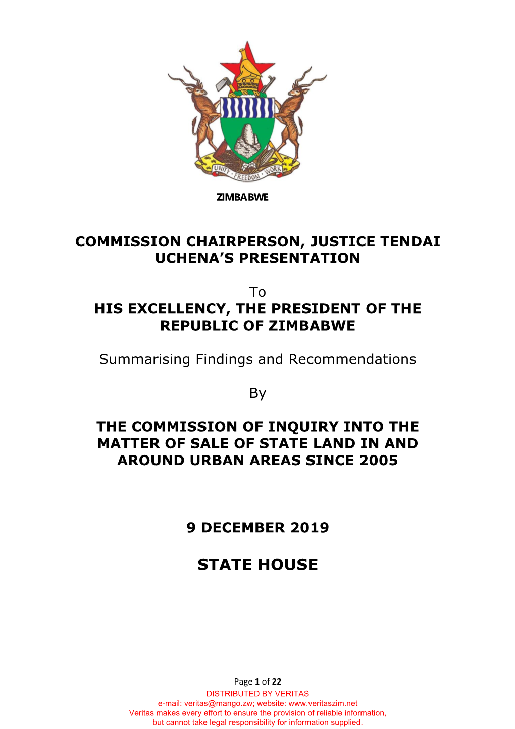 Justice Uchena's Presentation of Reports to the President.Pdf