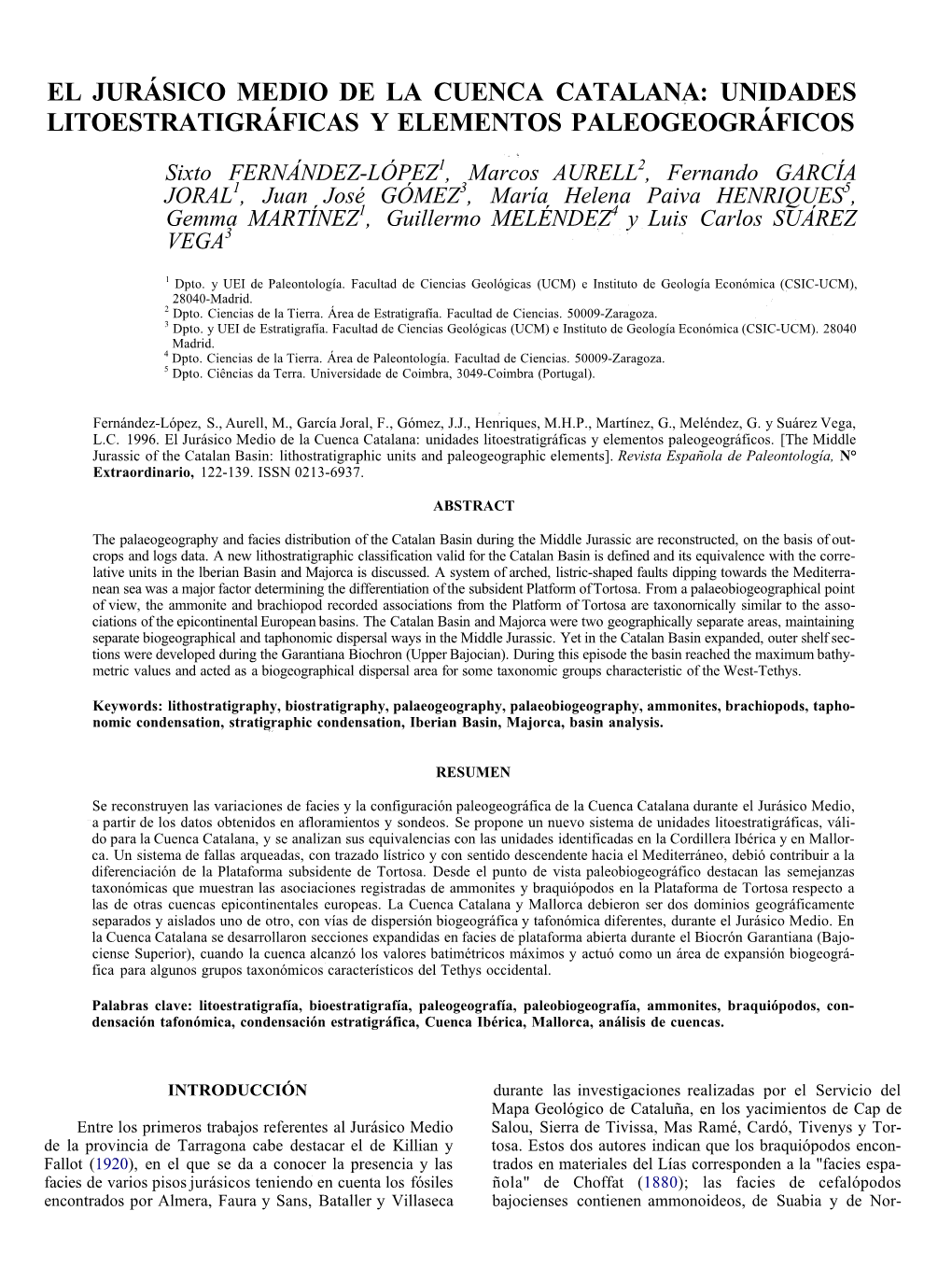 El Jurásico Medio De La Cuenca Catalana: Unidades Litoestratigráficas Y Elementos Paleogeográficos