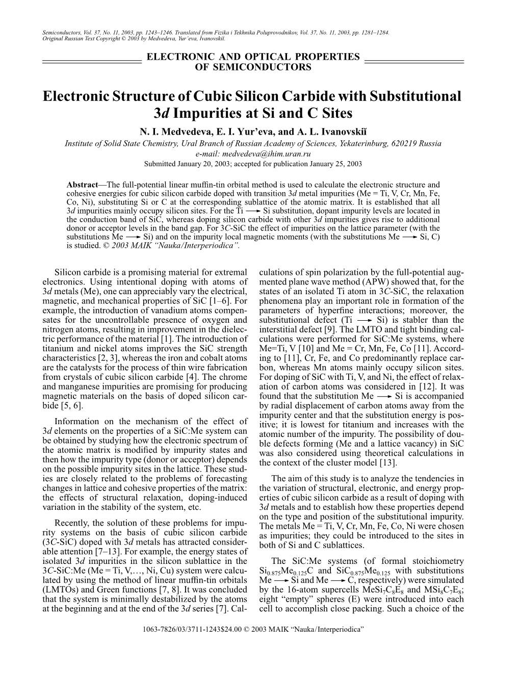 Electronic Structure of Cubic Silicon Carbide with Substitutional 3D Impurities at Si and C Sites N