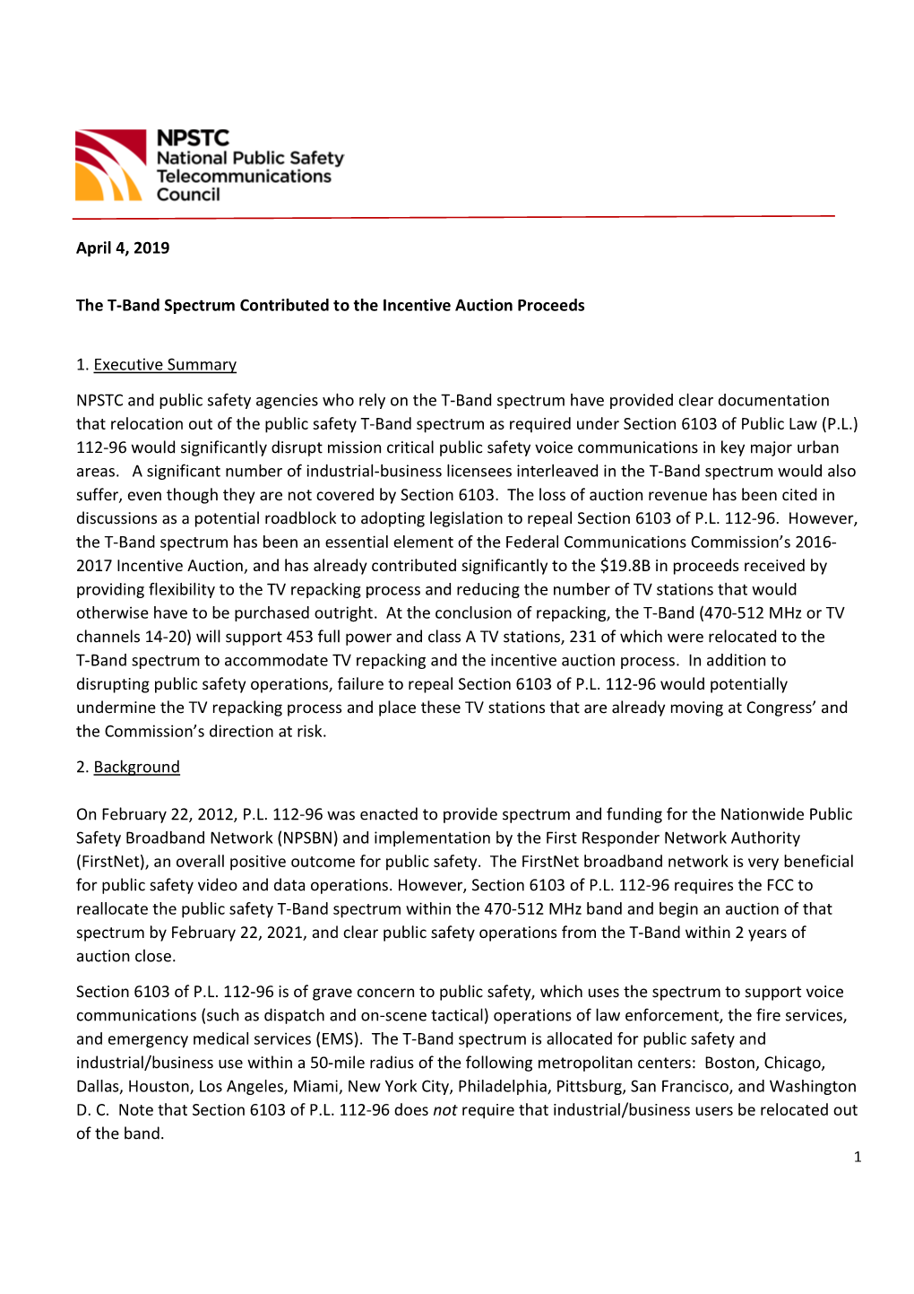 NPSTC T-Band Contribution to Incentive Auction Educational Paper