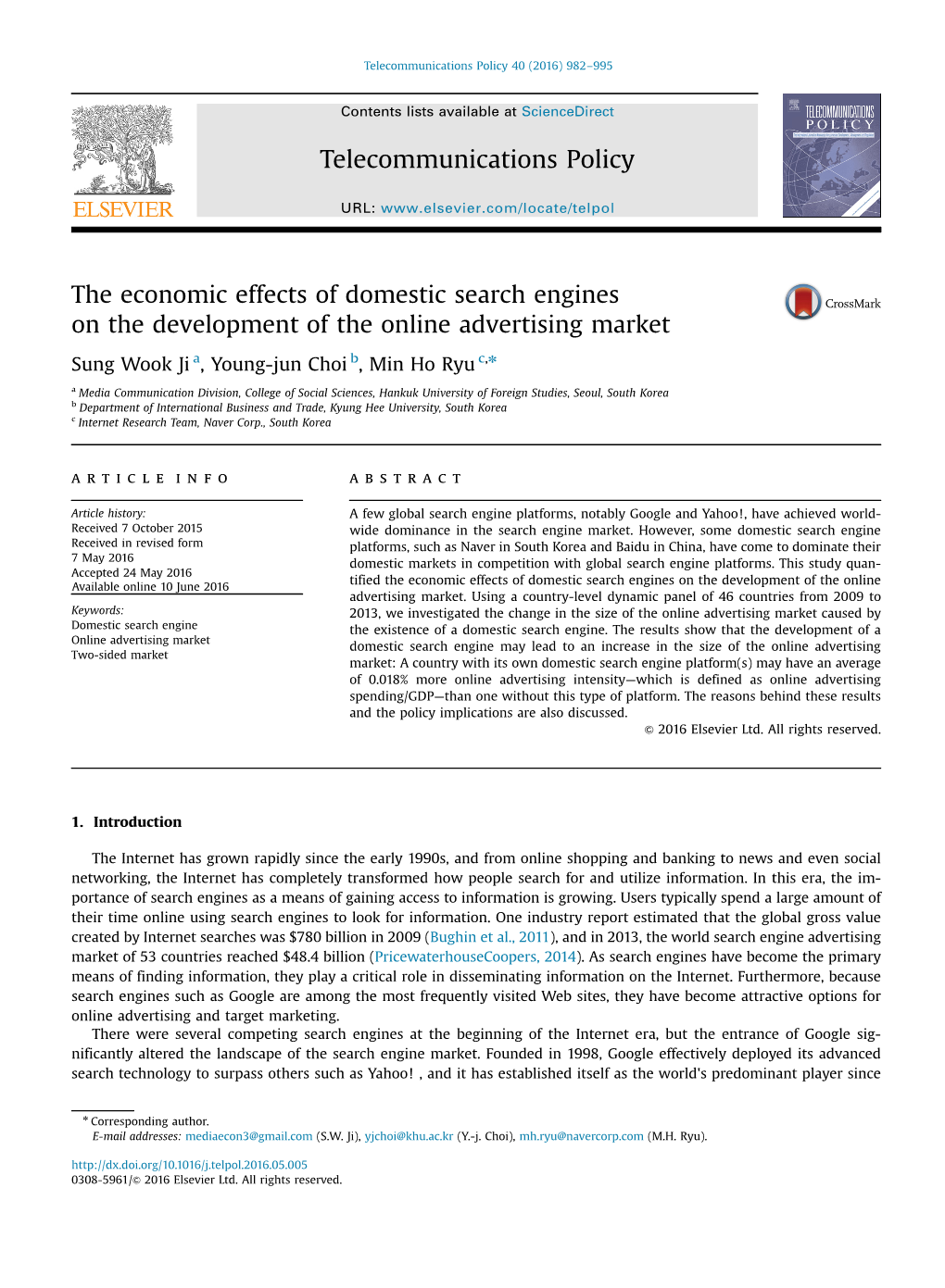 The Economic Effects of Domestic Search Engines on the Development of the Online Advertising Market