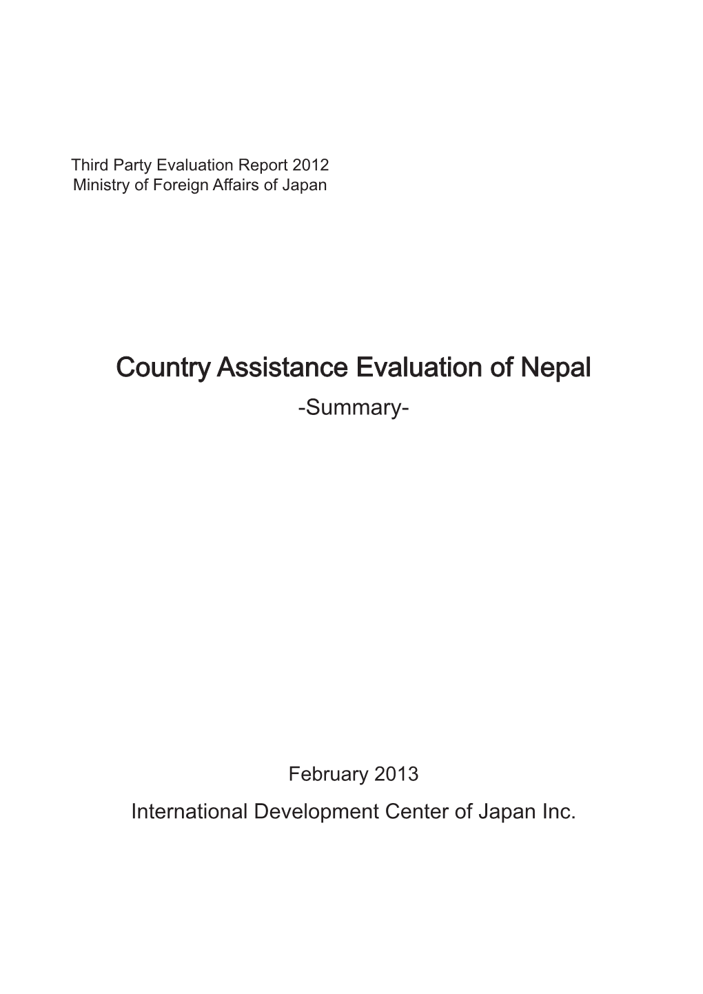 Country Assistance Evaluation of Nepal -Summary