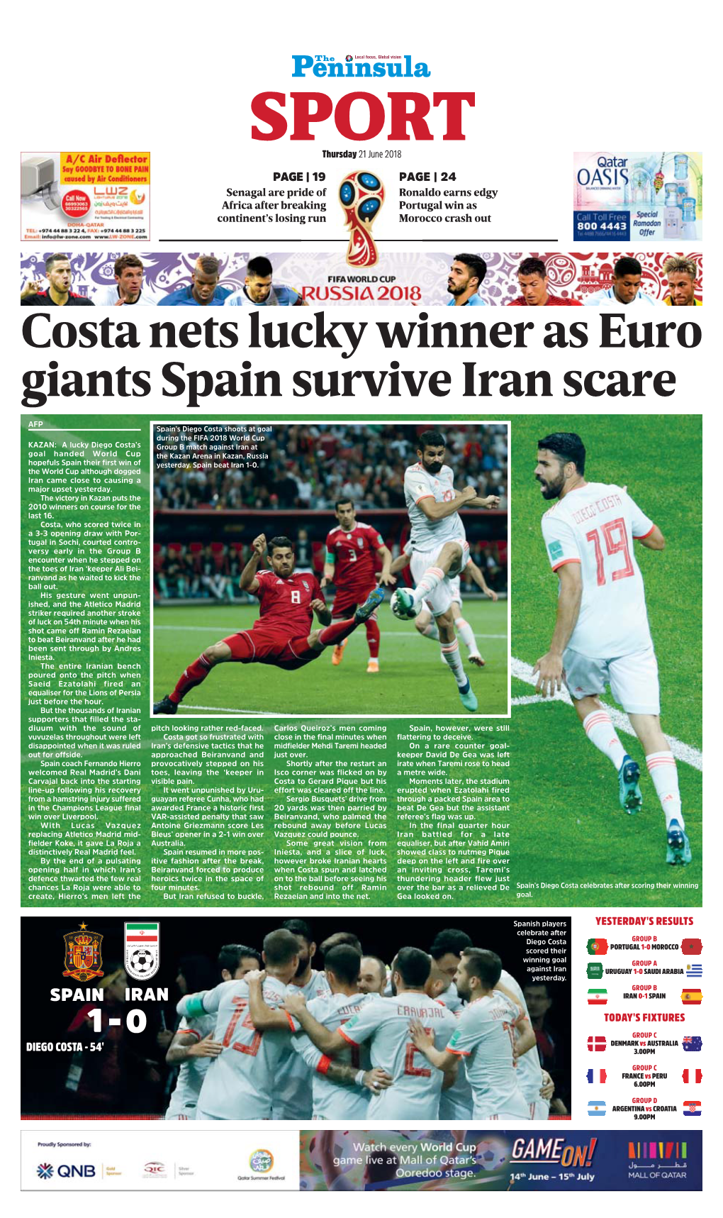Costa Nets Lucky Winner As Euro Giants Spain Survive Iran Scare