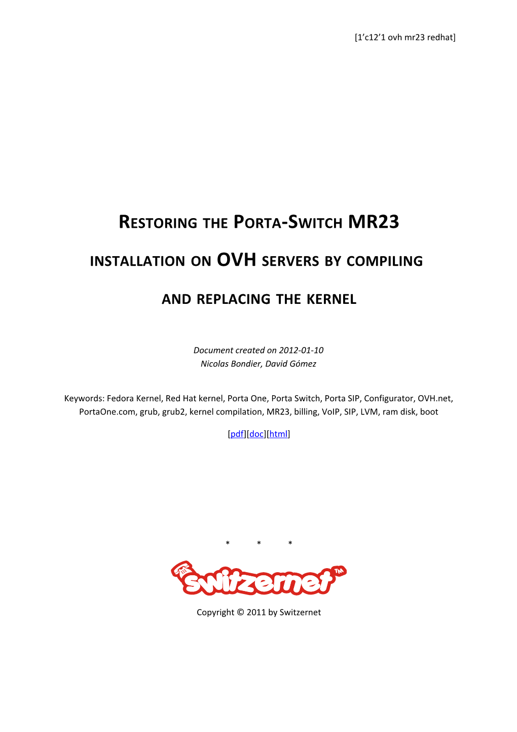 Restore the Porta-Switch Mr23 Installation on Ovh Servers