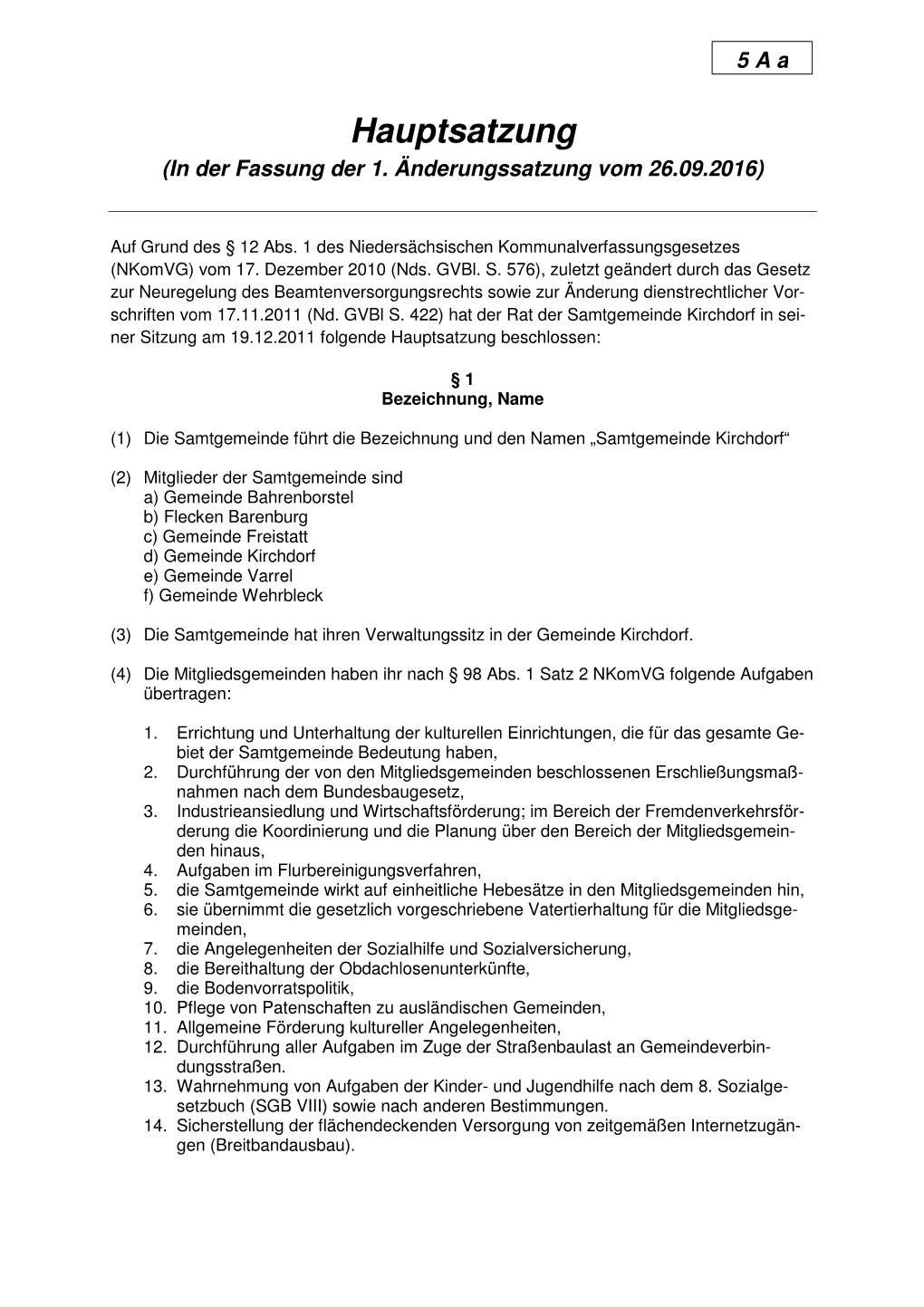 5 a a Hauptsatzung Der Samtgemeinde Kirchdorf