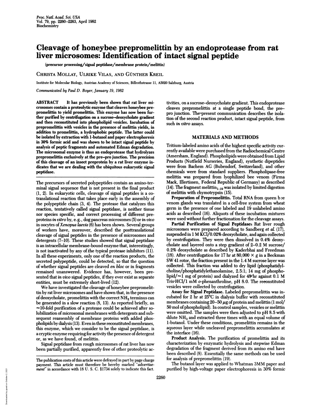 Cleavage of Honeybee Prepromelittin by an Endoprotease from Rat Liver Microsomes: Identification of Intact Signal Peptide