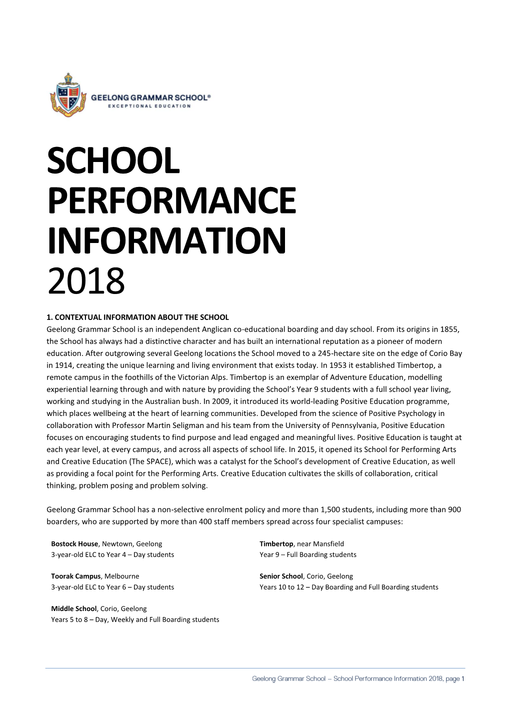 School Performance Information 2018