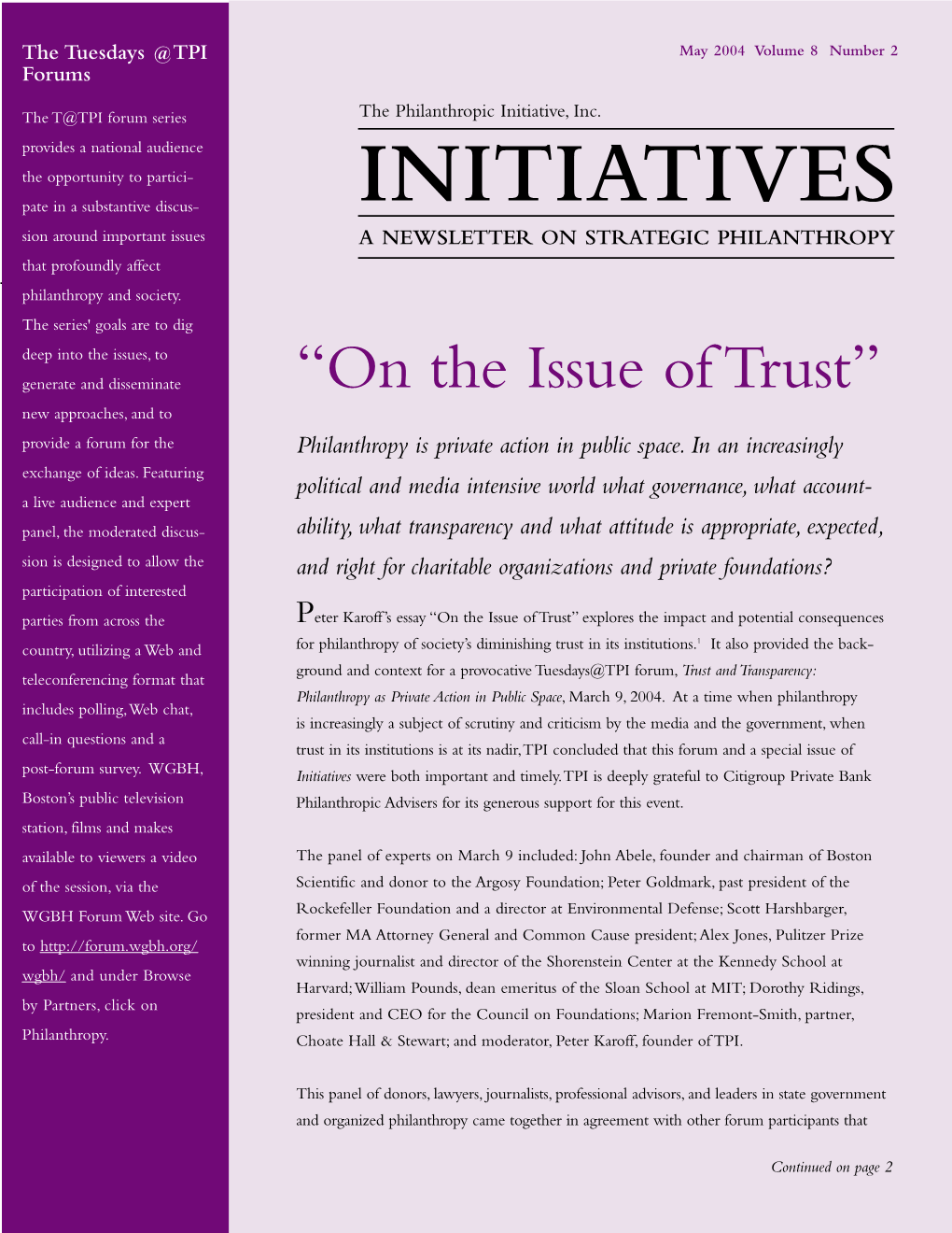 On the Issue of Trust (TPI, 2004)