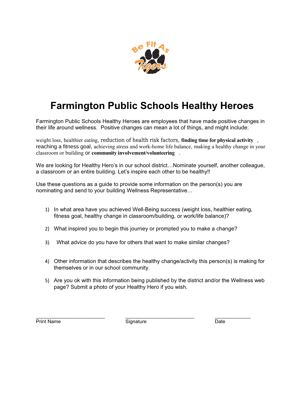 Farmington Public Schools Healthy Heroes