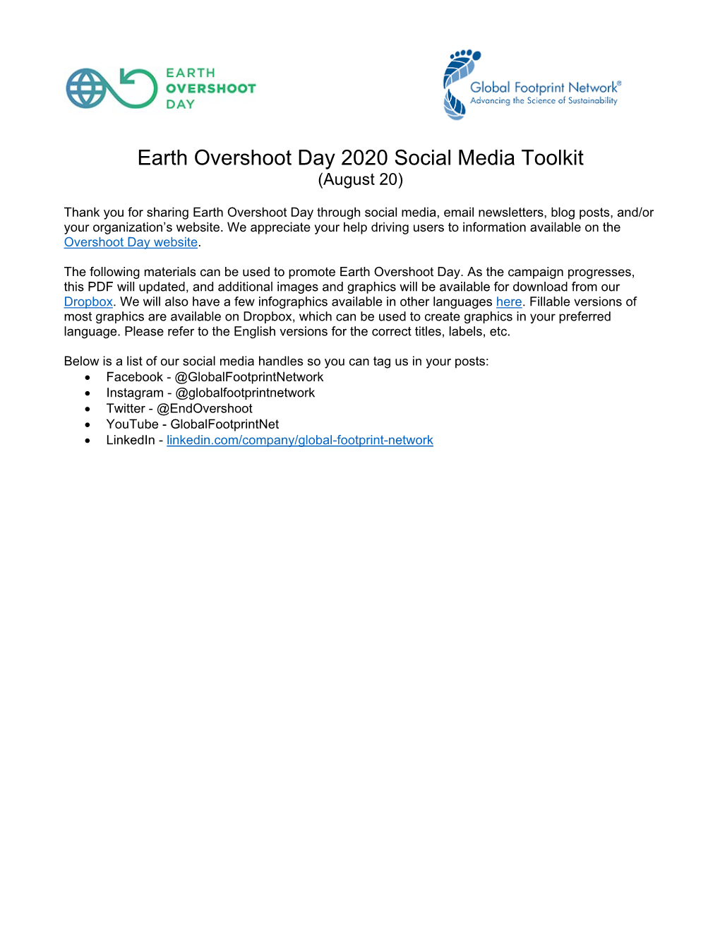 Earth Overshoot Day 2020 Social Media Toolkit (August 20)