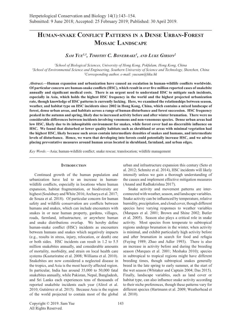 Human-Snake Conflict Patterns in a Dense Urban-Forest Mosaic Landscape