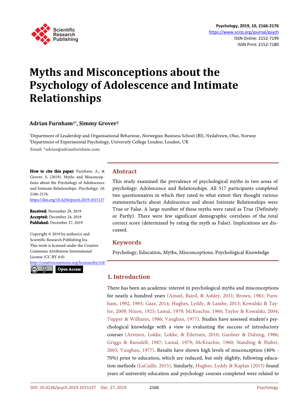 Myths and Misconceptions About the Psychology of Adolescence and Intimate Relationships