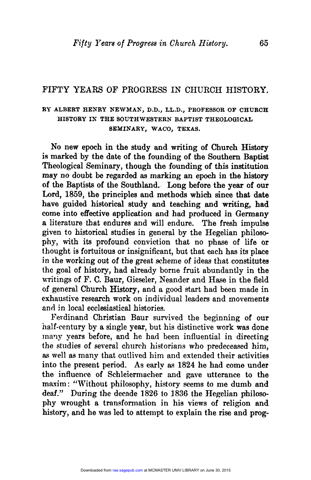 Fifty Years of Progress in Church History