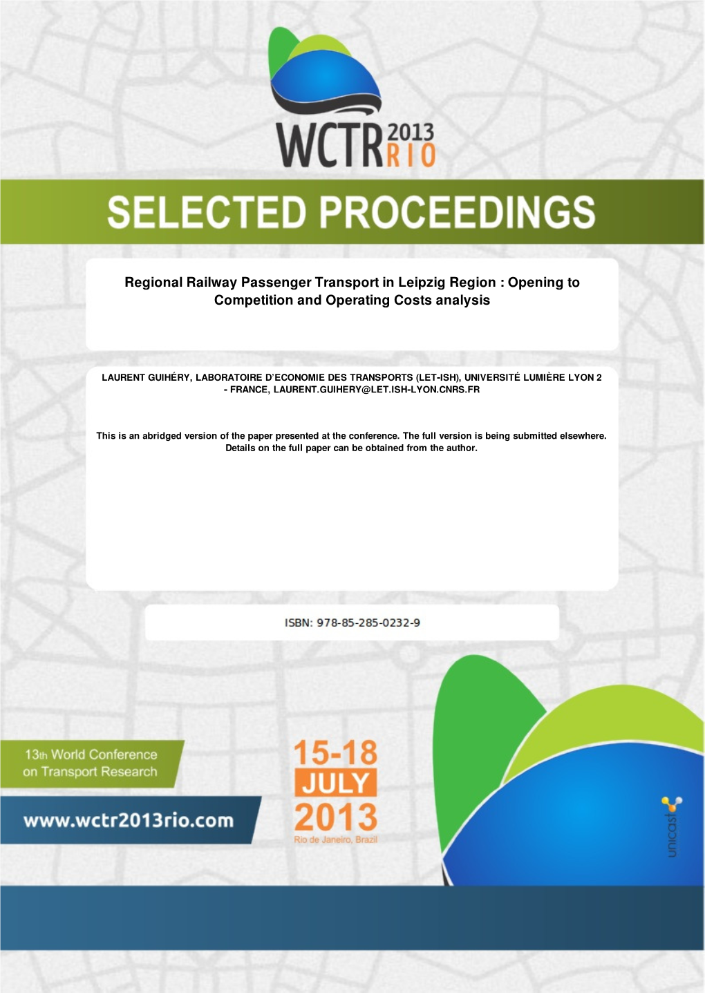 Regional Railway Passenger Transport in Leipzig Region : Opening to Competition and Operating Costs Analysis