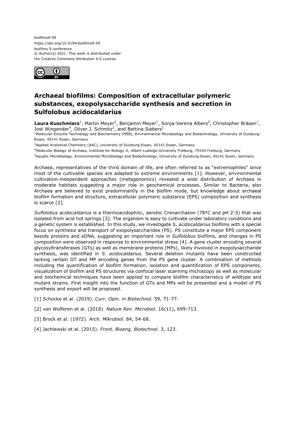 Archaeal Biofilms: Composition of Extracellular Polymeric Substances, Exopolysaccharide Synthesis and Secretion in Sulfolobus Acidocaldarius