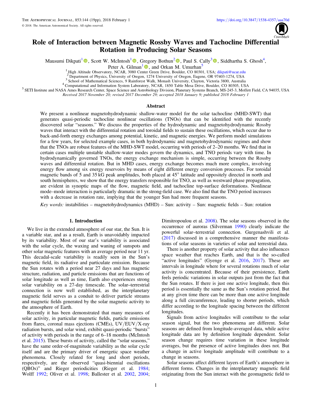 Role of Interaction Between Magnetic Rossby Waves and Tachocline Differential Rotation in Producing Solar Seasons