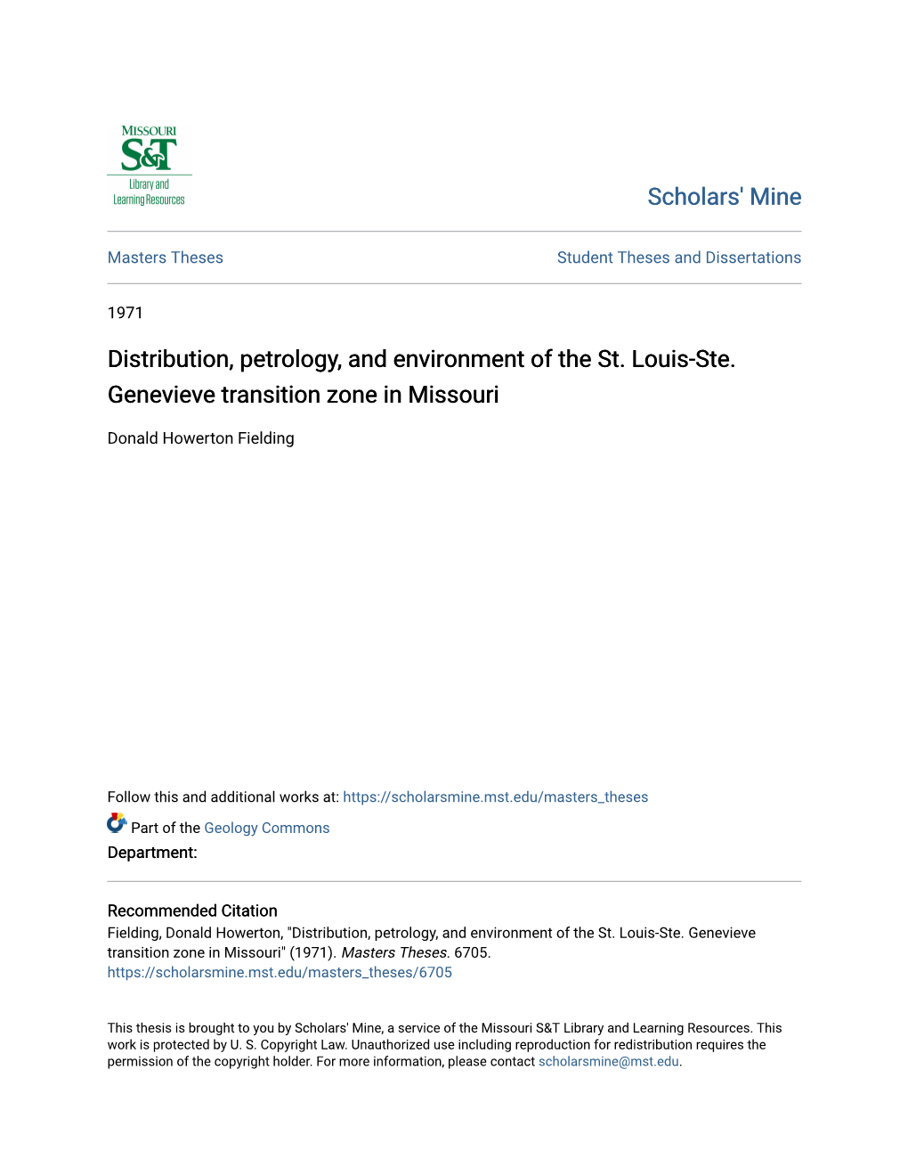 Distribution, Petrology, and Environment of the St. Louis-Ste. Genevieve Transition Zone in Missouri