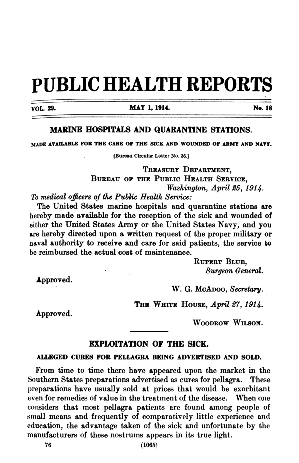 Marine Hospitals and Quarantine Stations. Made Available for the Care of the Sick and Wounded of Army and Navy