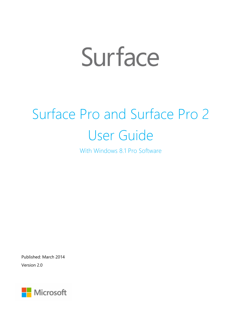 Surface Pro and Surface Pro 2 User Guide with Windows 8.1 Pro Software