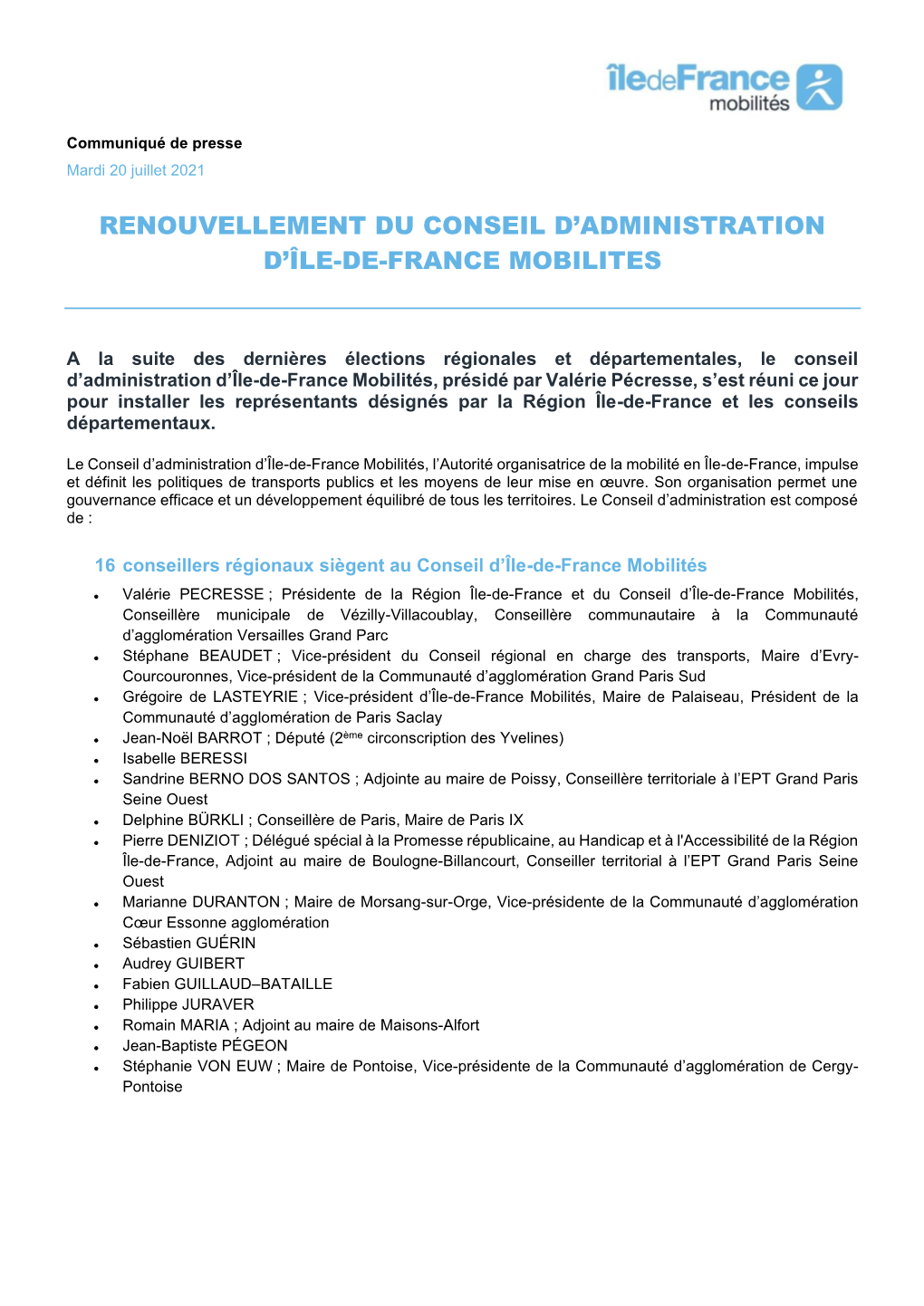 Renouvellement Du Conseil D'administration D'île-De