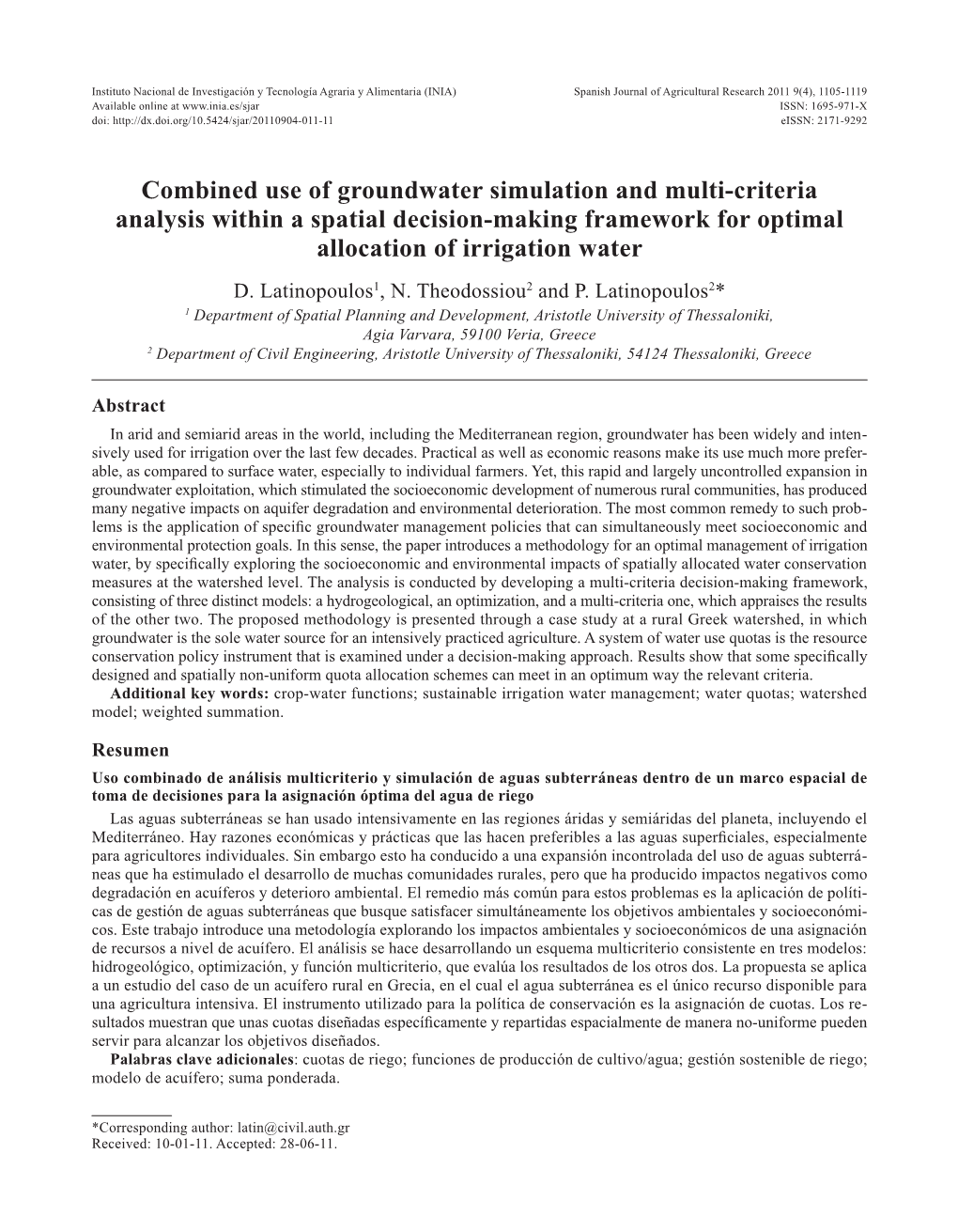 Combined Use of Groundwater Simulation and Multi-Criteria Analysis Within a Spatial Decision-Making Framework for Optimal Allocation of Irrigation Water D