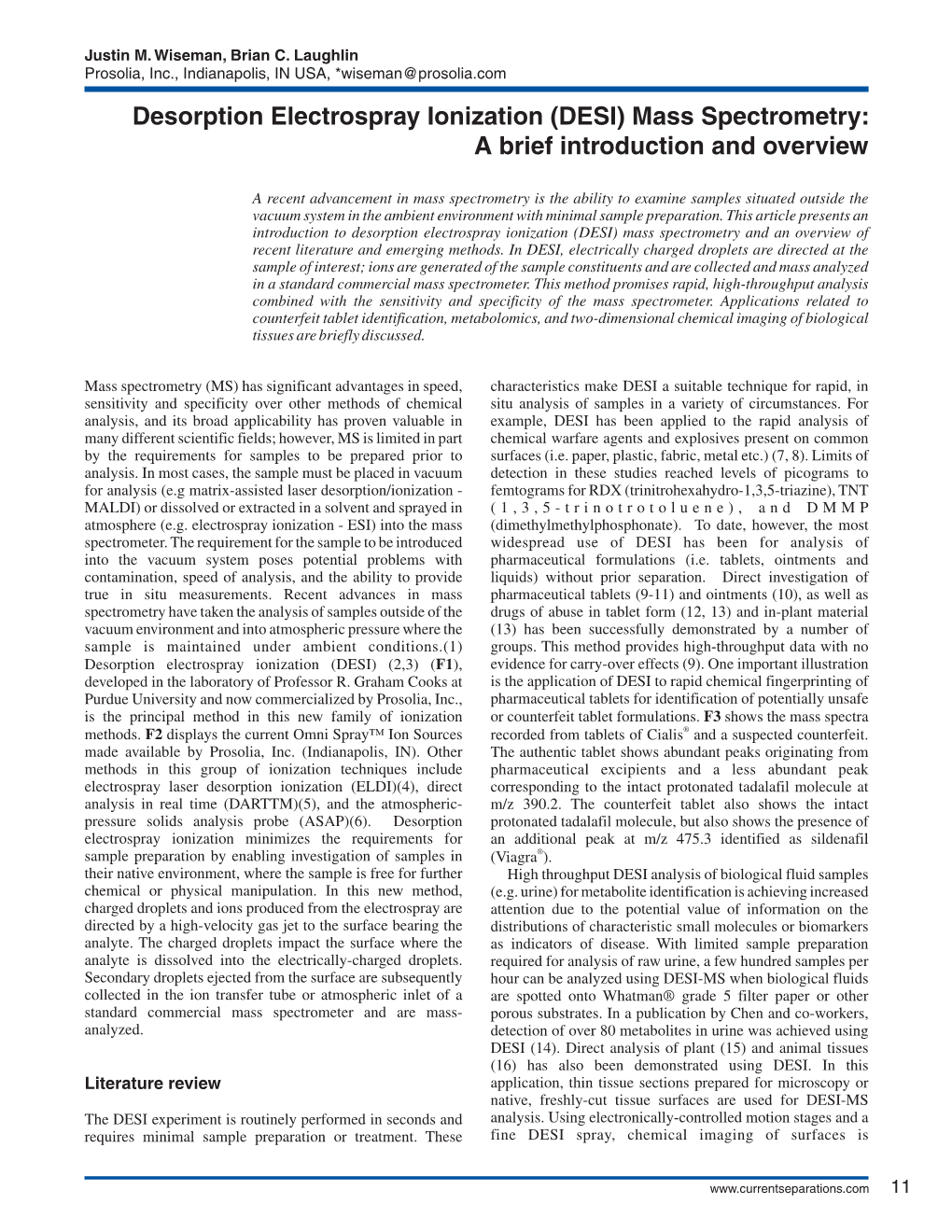 Desorption Electrospray Ionization (DESI) Mass Spectrometry: a Brief Introduction and Overview