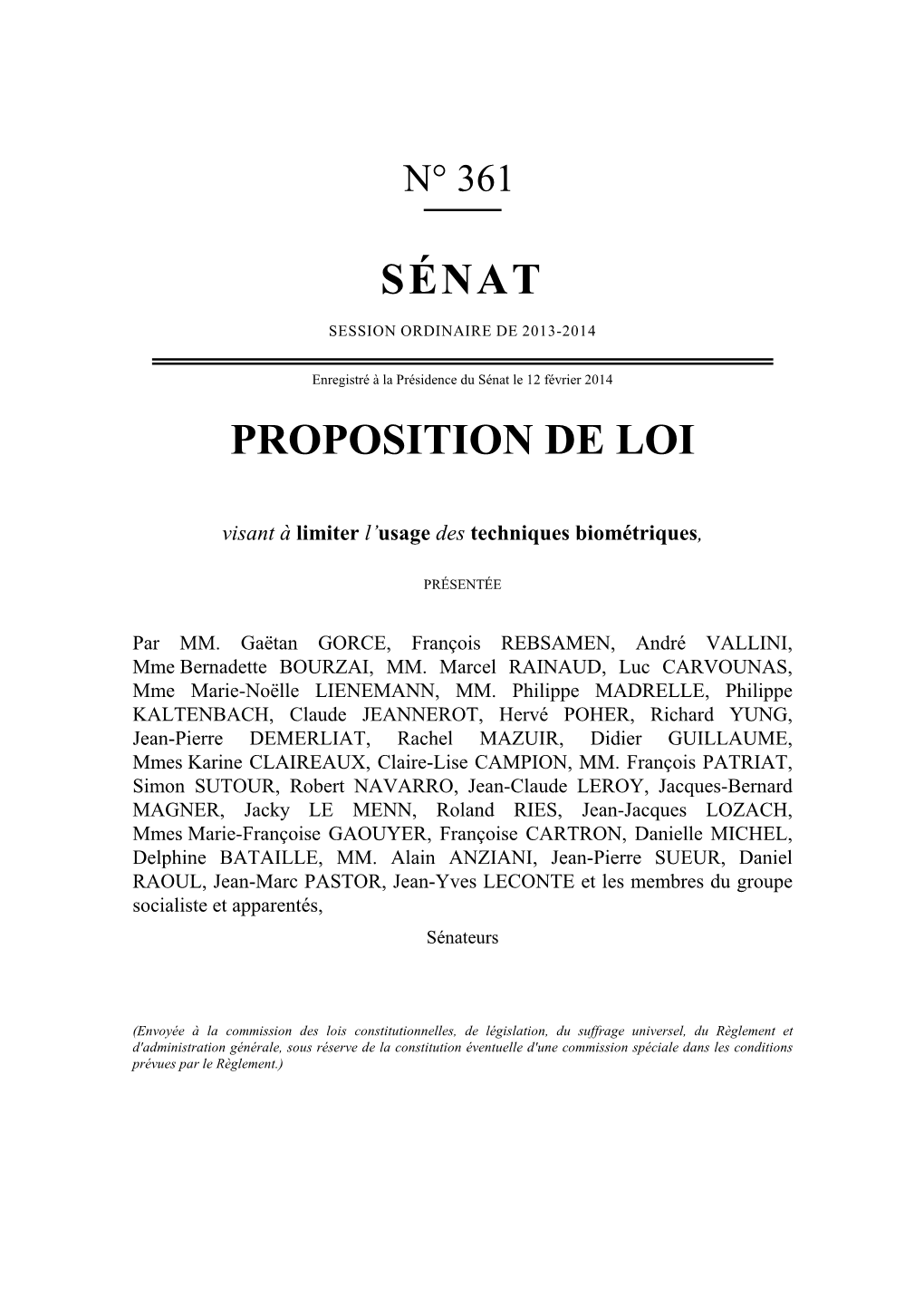 Sénat Proposition De