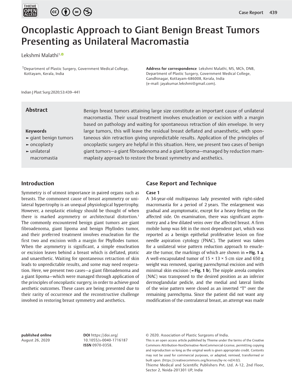 Oncoplastic Approach to Giant Benign Breast Tumors Presenting As Unilateral Macromastia