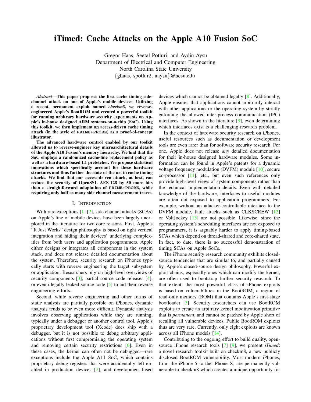 Cache Attacks on the Apple A10 Fusion Soc