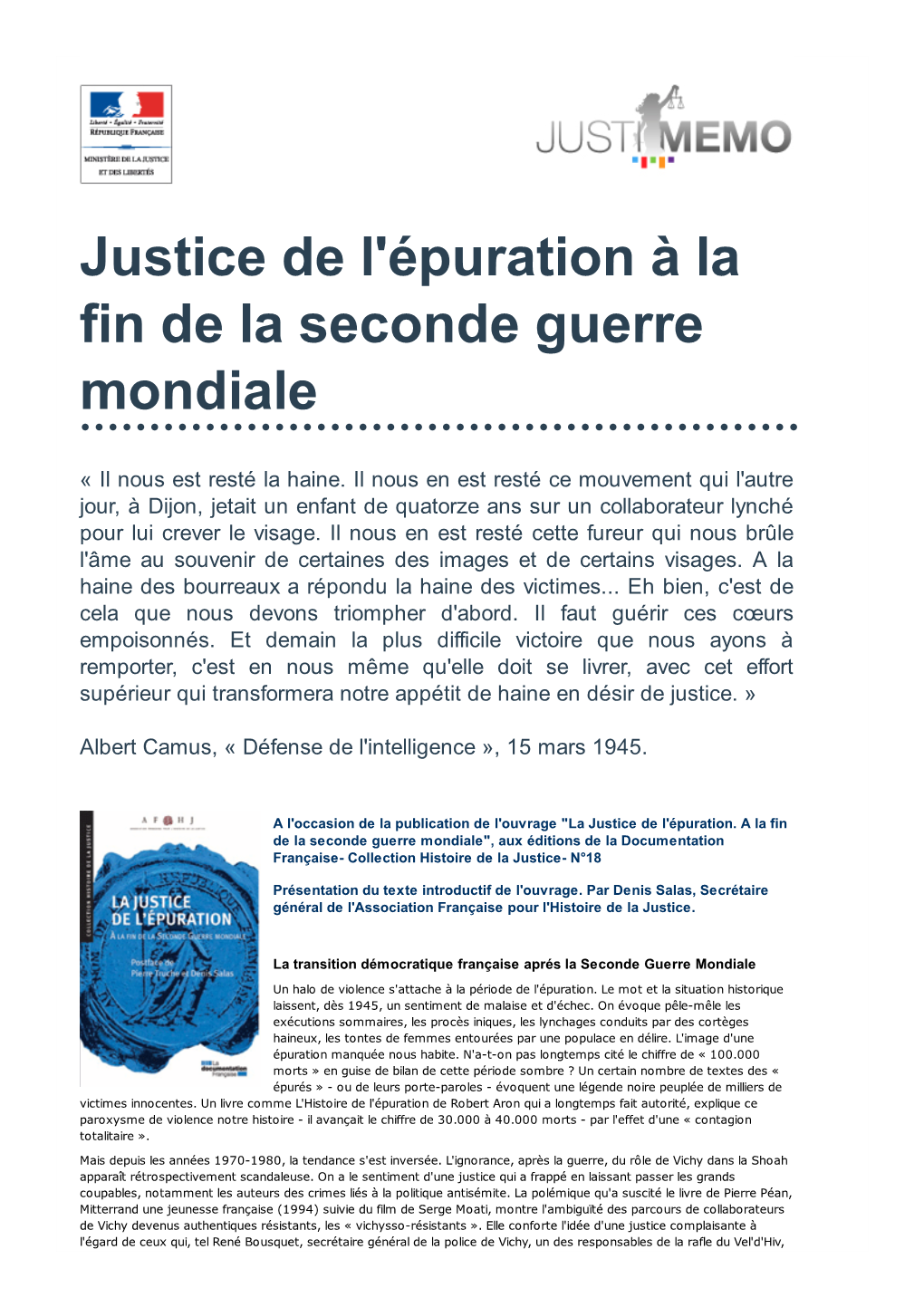 Justice / Portail / Justice De L'épuration À La Fin De La Seconde Guerre