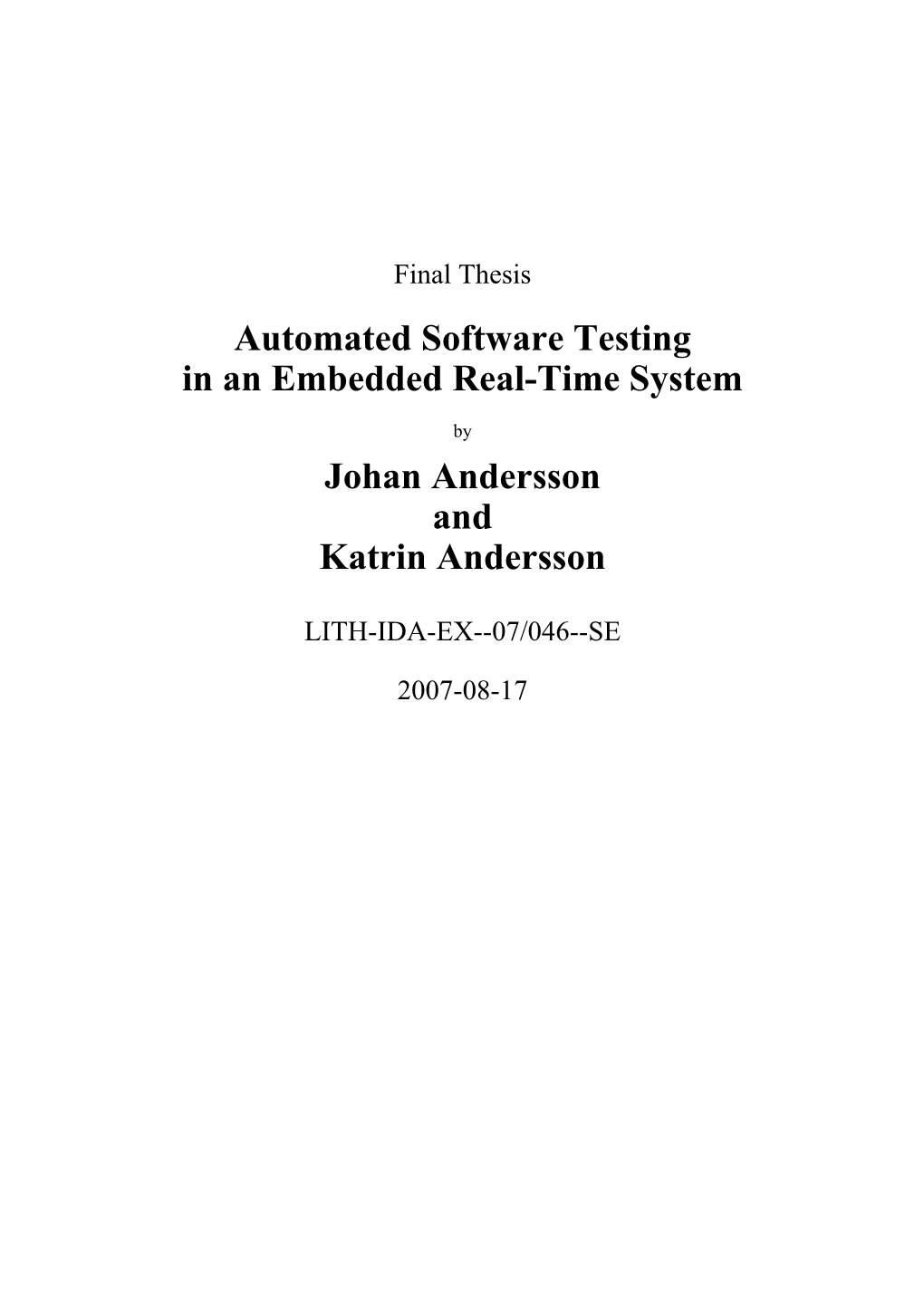 Automated Software Testing in an Embedded Real-Time System