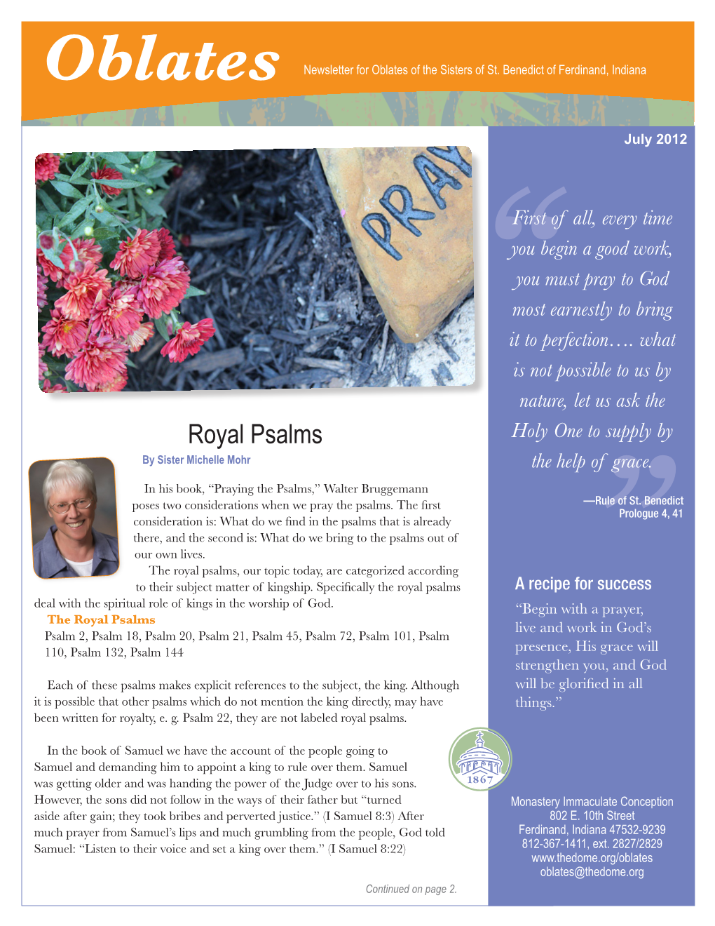 Royal Psalms Holy One to Supply by by Sister Michelle Mohr the Help of Grace