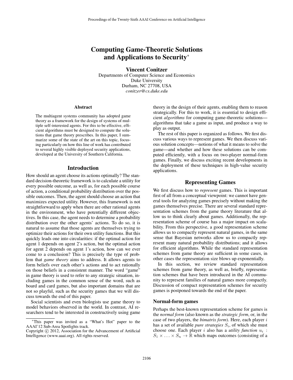 Computing Game-Theoretic Solutions and Applications to Security∗