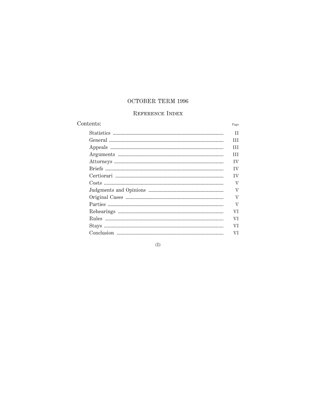 OCTOBER TERM 1996 Reference Index Contents