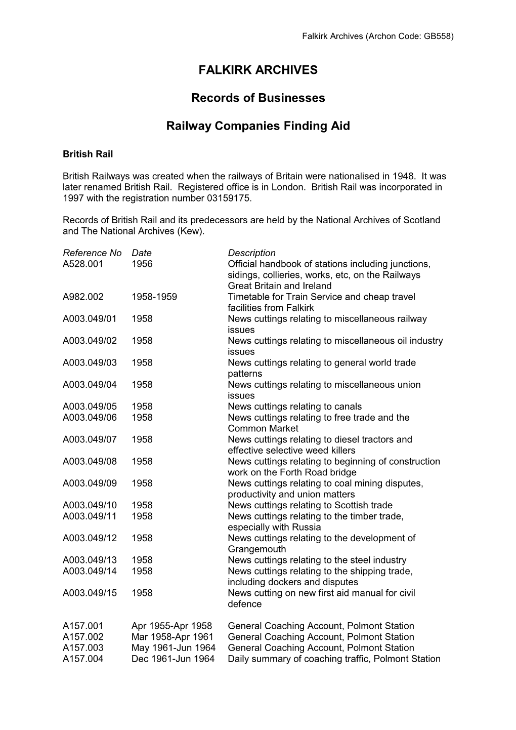 Railway Companies Finding Aid