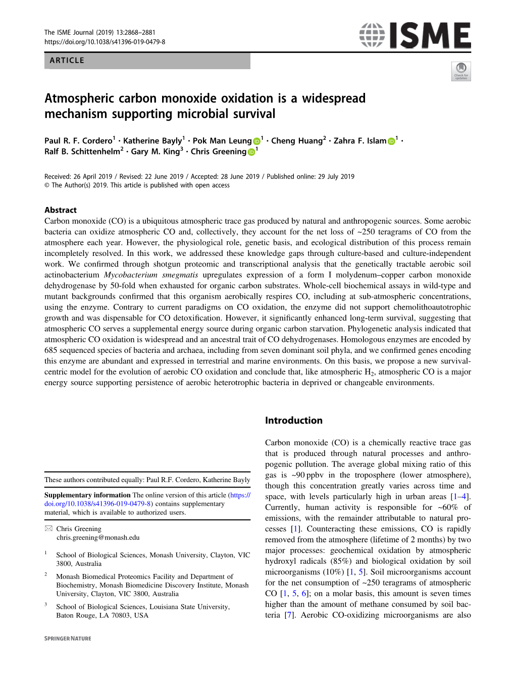 Atmospheric Carbon Monoxide Oxidation Is a Widespread Mechanism Supporting Microbial Survival