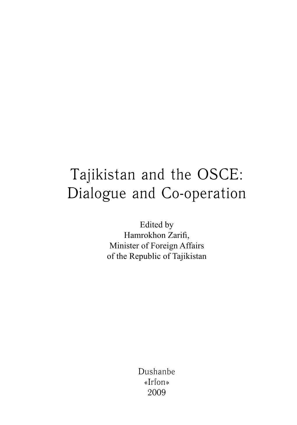 Tajikistan and the OSCE: Dialogue and Co-Operation