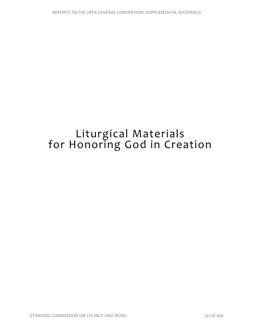 Liturgical Materials for Honoring God in Creation