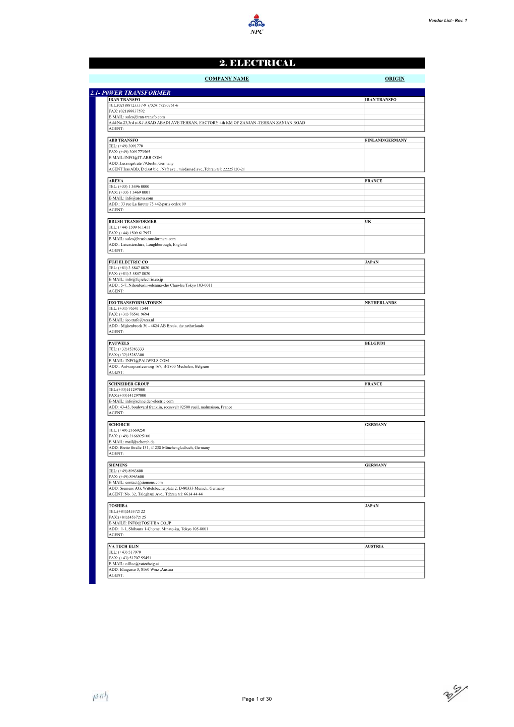 Vendor List-Address-Elect-CLEAN