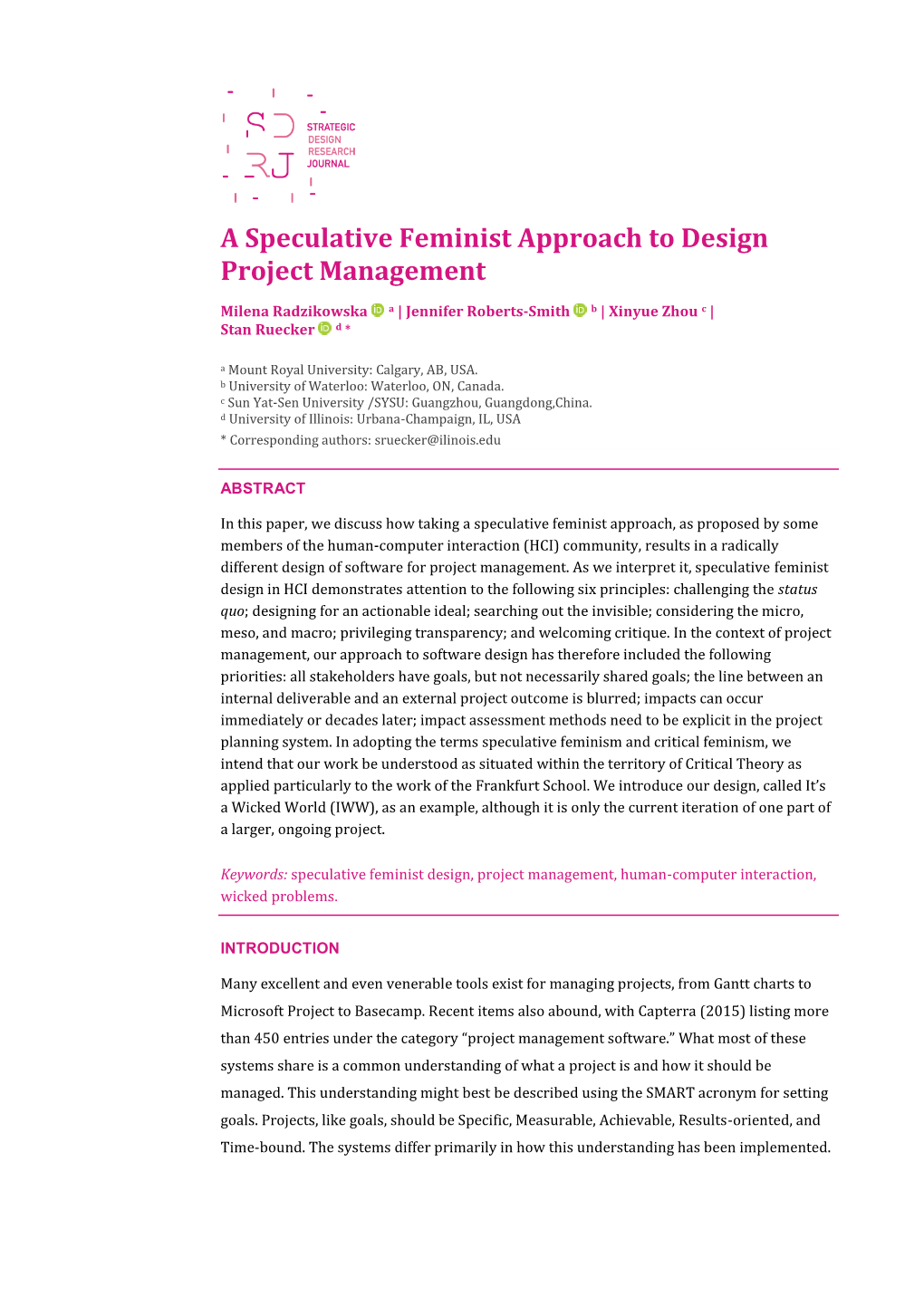 A Speculative Feminist Approach to Design Project Management