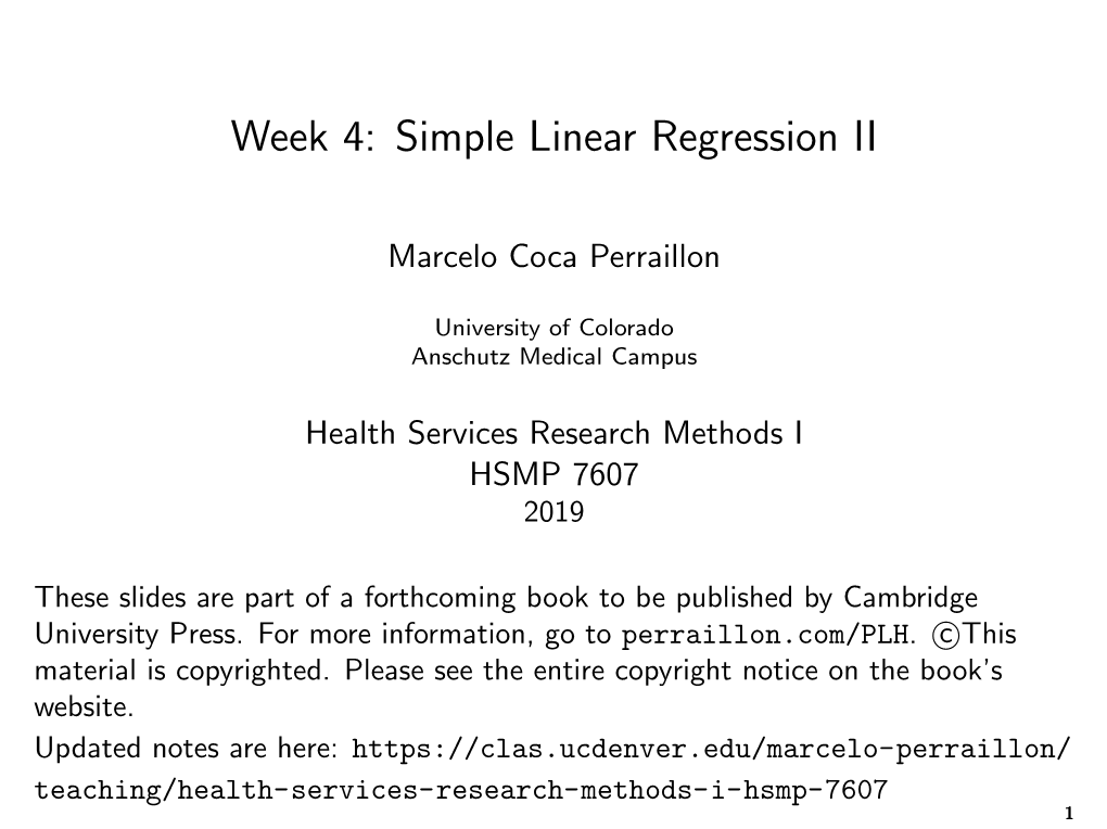 Week 4: Simple Linear Regression II