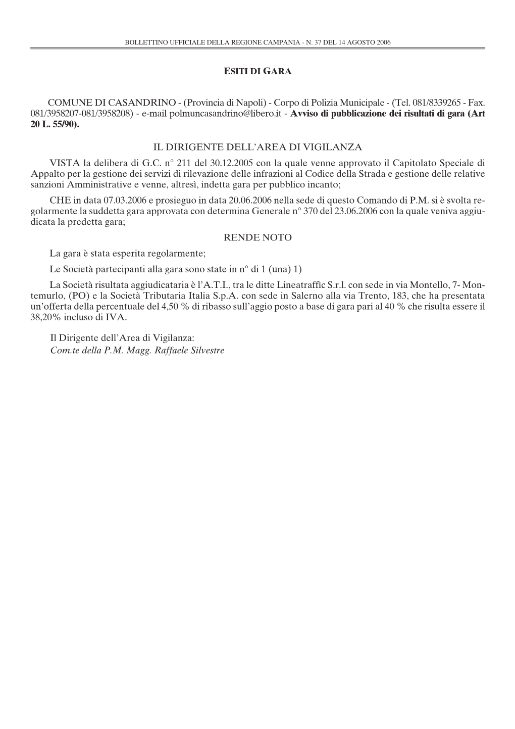 COMUNE DI CASANDRINO - (Provincia Di Napoli) - Corpo Di Polizia Municipale - (Tel