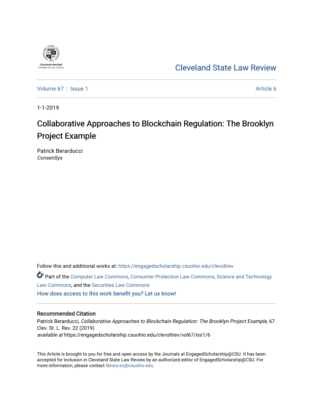 Collaborative Approaches to Blockchain Regulation: the Brooklyn Project Example