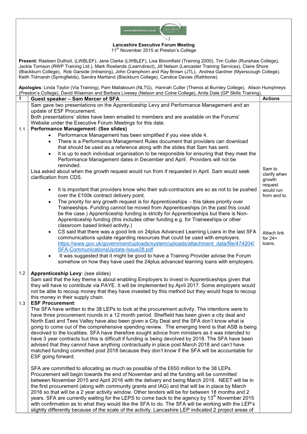 Sam Mercer of SFA Sam Gave Two Presentations on the Apprenticeship Levy and Performance Management and an Upda