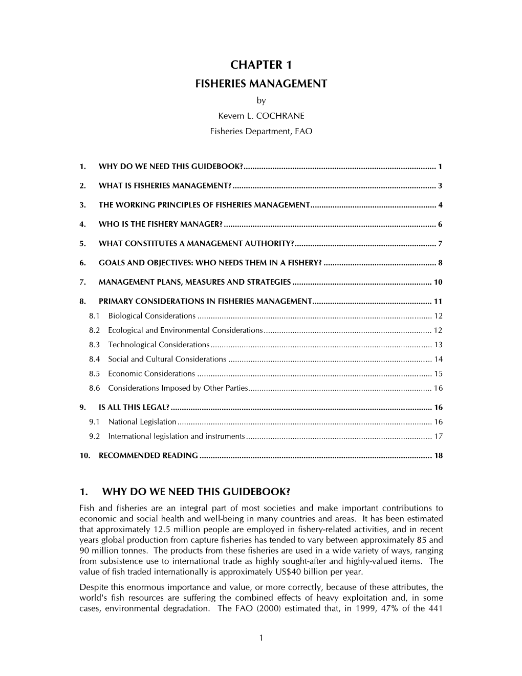 CHAPTER 1 FISHERIES MANAGEMENT by Kevern L