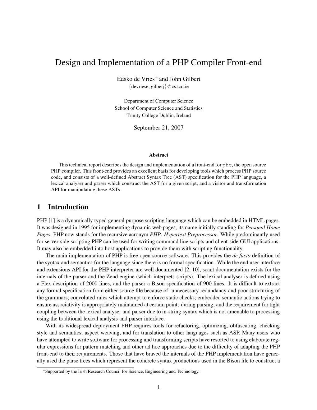 Design and Implementation of a PHP Compiler Front-End